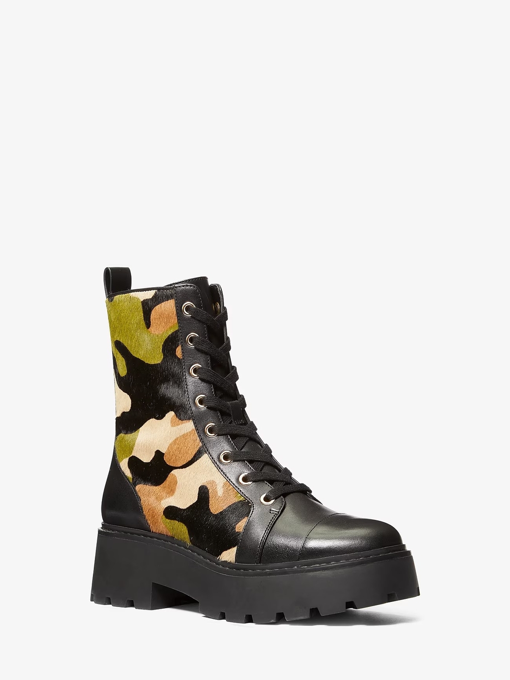 New Women’s Michael Kors Blake Camouflage Print Leather Combat Boots 8M